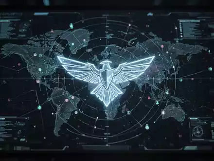 Eine stilisierte Radaranzeige mit einer digitalen Bedrohungskarte und einem leuchtenden Falken-Symbol im Zentrum. - Foto: über boerse-global.de