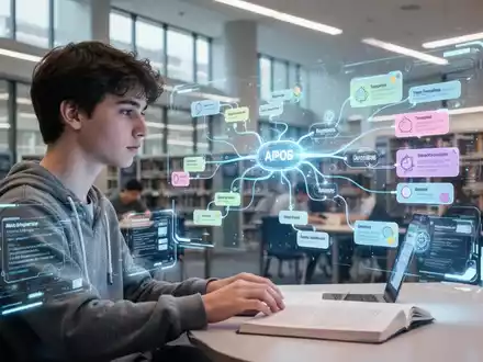 A student interacts with an AI-powered holographic interface displaying study tools in a university library. - Foto: über boerse-global.de