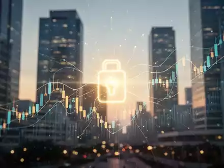 Digitales Diagramm mit aufsteigendem Trend und stilisiertem Powerbank-Symbol vor unscharfer Finanzarchitektur bei Sonnenuntergang. - Foto: über boerse-global.de