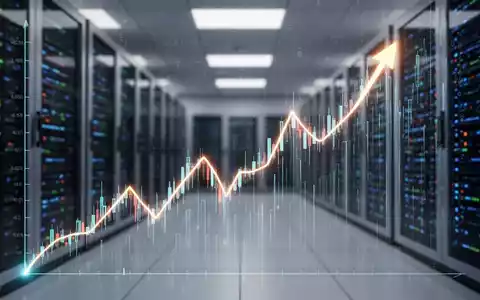 Ein stilisierter, leuchtender Börsenchart mit starkem Aufwärtstrend vor einem Hintergrund moderner Rechenzentren. - Foto: über boerse-global.de