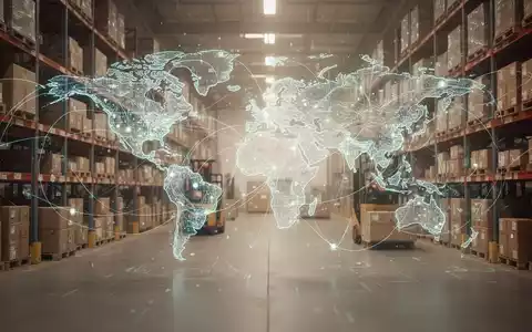 Eine moderne, digitale Darstellung einer globalen Lieferkette mit vernetzten Linien und stilisierten Lagerelementen. - Foto: über boerse-global.de