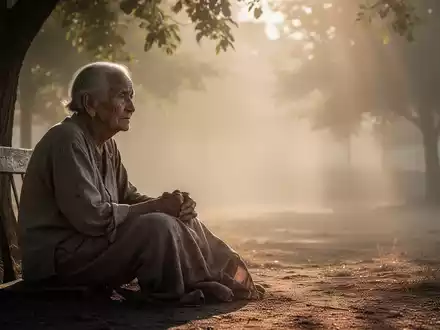 Eine ältere Person sitzt im Schatten, die Hitze flimmert im Hintergrund, was die Gefahr extremer Temperaturen symbolisiert. - Foto: über boerse-global.de