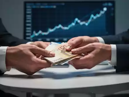 Hände zählen Euro-Banknoten auf einem Schreibtisch, im Hintergrund ein unscharfer aufsteigender Graph, der Inflation symbolisiert. - Foto: über boerse-global.de