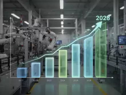 Eine stilisierte, leuchtende Balkendiagramm, das einen Aufwärtstrend zeigt, überlagert ein verschwommenes Bild einer High-Tech-Fabrik. - Foto: über boerse-global.de