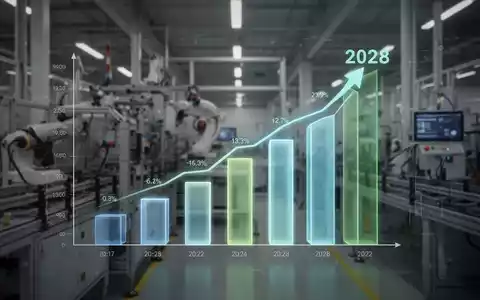 Eine stilisierte, leuchtende Balkendiagramm, das einen Aufwärtstrend zeigt, überlagert ein verschwommenes Bild einer High-Tech-Fabrik. - Foto: über boerse-global.de