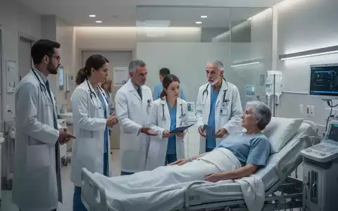 Ärzte und Pflegepersonal beraten einen Patienten in einem modernen Klinikzimmer, das Fortschritte in der Schmerztherapie symbolisiert. - Foto: über boerse-global.de