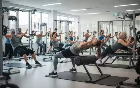 Eine vielfältige Gruppe von Menschen, die Rücken- und Rumpfübungen in einer modernen Fitnessumgebung durchführen. - Foto: über boerse-global.de