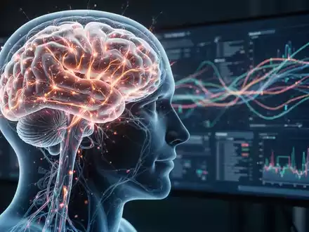 Gehirnaktivität, dargestellt durch leuchtende neuronale Netze in einem menschlichen Kopf, mit einer digitalen Überwachungsschnittstelle im Hintergrund. - Foto: über boerse-global.de