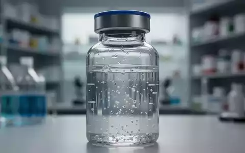 Nahaufnahme einer Medikamentenflasche mit feinen, unlöslichen Partikeln in einer Flüssigkeit, im Hintergrund eine Apotheke. - Foto: über boerse-global.de