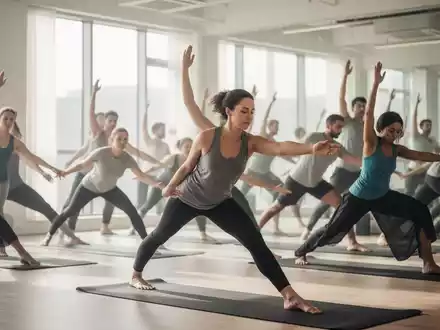 Eine Gruppe von Menschen praktiziert Yoga in einem hellen, ruhigen Raum, was auf Herz-Kreislauf-Gesundheit hinweist. - Foto: über boerse-global.de