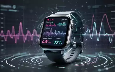 Eine Nahaufnahme einer modernen Smartwatch, die digitale Gesundheitsdaten anzeigt, mit einem verschwommenen Hintergrund aus Technologie- und Gesundheitsgrafiken. - Foto: über boerse-global.de