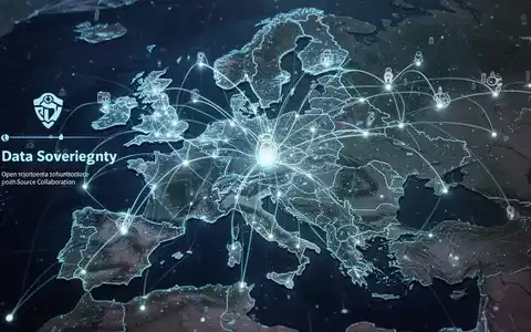 A glowing digital network overlaying a subtle map of Europe, symbolizing data sovereignty and open-source technology. - Foto: über boerse-global.de