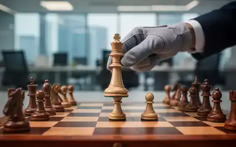 Eine Schachfigur (König) wird von einer Hand auf ein weniger prominentes Feld verschoben, im Hintergrund ein unscharfes Büro. - Foto: über boerse-global.de
