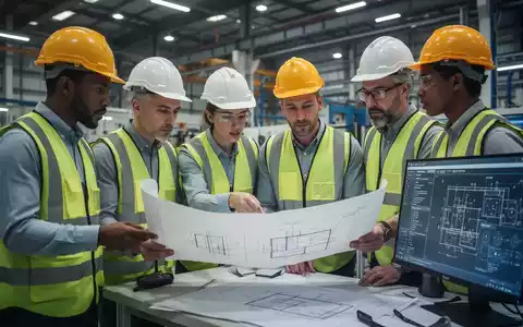 Eine Gruppe von Fachkräften in Schutzkleidung arbeitet in einer modernen Industrieumgebung, bespricht technische Pläne. - Foto: über boerse-global.de