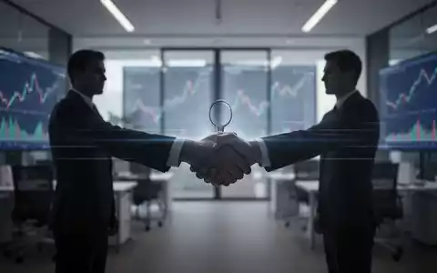 Symbolbild für einen CEO-Wechsel: Zwei Silhouetten bei einer Übergabe, im Hintergrund ein modernes Büro mit Finanzdaten. - Foto: über boerse-global.de