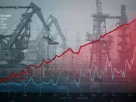 Ein fallender Wirtschaftsgraph vor einem Hintergrund aus Industrieanlagen und steigenden Energiepreisen, der Inflation und Rezession symbolisiert. - Foto: über boerse-global.de