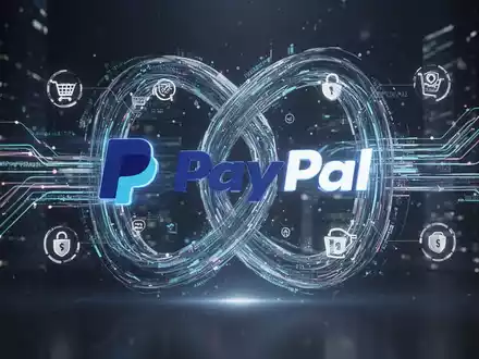 Digital graphic showing intertwined Shopware and PayPal symbols, with data streams and secure transaction icons, representing e-commerce payment integration. - Foto: über boerse-global.de