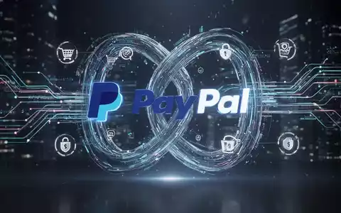 Digital graphic showing intertwined Shopware and PayPal symbols, with data streams and secure transaction icons, representing e-commerce payment integration. - Foto: über boerse-global.de