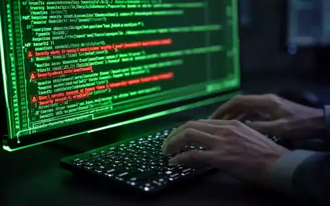 A close-up of a computer terminal screen displaying code with security warnings, with hands on a keyboard. - Foto: über boerse-global.de