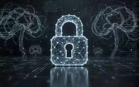 Ein stilisiertes digitales Schloss-Symbol, das aus miteinander verbundenen Datenpunkten und Linien besteht, leuchtet auf einer dunklen, reflektierenden Oberfläche. Im Hintergrund sind abstrakte Darstellungen von Cyber-Bedrohungen zu sehen. - Foto: über boerse-global.de