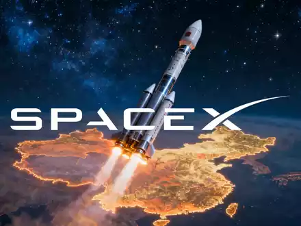 Eine Rakete startet in den Nachthimmel mit einer stilisierten, leuchtenden Karte Chinas im unteren Bildbereich. - Foto: über boerse-global.de
