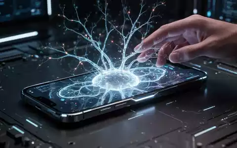 A futuristic smartphone with a glowing holographic AI interface, showing neural networks and data streams, in a professional tech setting. - Foto: über boerse-global.de