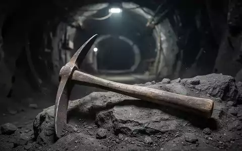 Eine verwitterte Spitzhacke liegt auf dunklem Gestein in einem Bergwerkstunnel, symbolisiert den Kursrückgang der Maxus Mining Aktie. - Foto: über boerse-global.de