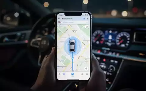 Ein Smartphone zeigt eine Karte mit einem verfolgten Fahrzeugsymbol, im Hintergrund ein unscharfes Autointerieur bei Nacht. - Foto: über boerse-global.de