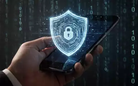 Eine Hand hält ein Smartphone, auf dessen Bildschirm ein leuchtender digitaler Schutzschild zu sehen ist, der Cybersicherheit symbolisiert. - Foto: über boerse-global.de