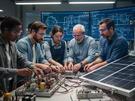 Erwachsene lernen in einem Kurs für Elektrofachkräfte den Umgang mit elektrischen Komponenten und Solarmodulen. - Foto: über boerse-global.de