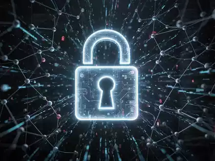 A glowing digital padlock icon on a dark background with abstract data streams, representing cybersecurity and fraud prevention. - Foto: über boerse-global.de