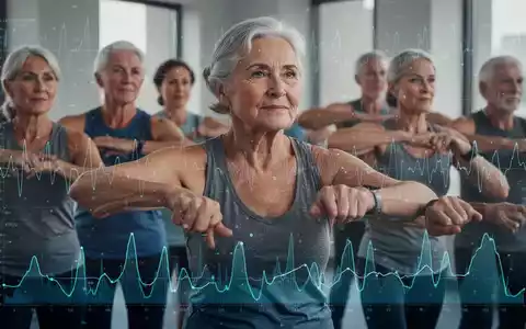 Eine Nahaufnahme einer vielfältigen Gruppe von Personen im Alter von 40 bis 60 Jahren, die leichte Übungen machen, mit Stoffwechseldaten-Overlay. - Foto: über boerse-global.de