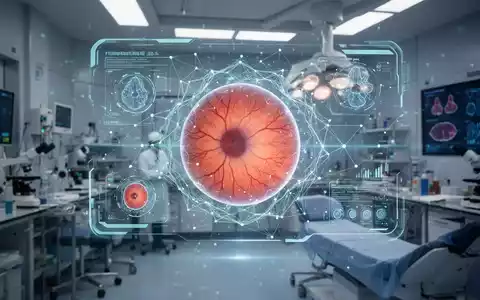 Ein futuristisches Labor mit einer holographischen Anzeige, die einen 3D-Scan einer menschlichen Netzhaut und KI-Analyse zeigt. - Foto: über boerse-global.de