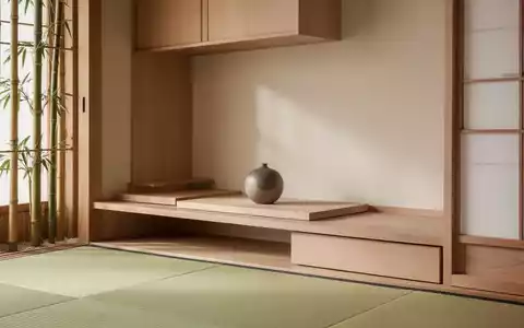 Eine minimalistische, helle und aufgeräumte Wohnung im japanischen Stil mit Holzelementen und sanftem Licht, die Ordnung und Ruhe ausstrahlt. - Foto: über boerse-global.de