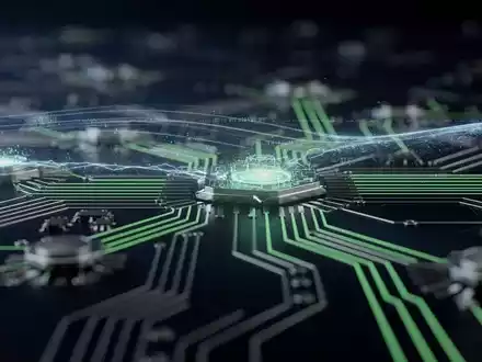 Ein futuristisches, leuchtendes Schaltbrett mit verbundenen Knotenpunkten, das KI und Sicherheit symbolisiert. - Foto: über boerse-global.de