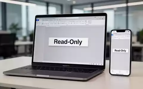 A MacBook Pro and iPhone displaying Office applications in read-only mode, signifying software license expiration and limited functionality. - Foto: über boerse-global.de