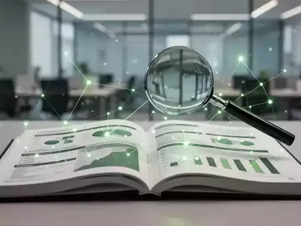 Ein stilisiertes, modernes, offenes Register oder Bericht mit subtil grün leuchtenden Datenpunkten, die Nachhaltigkeitsberichterstattung symbolisieren. - Foto: über boerse-global.de