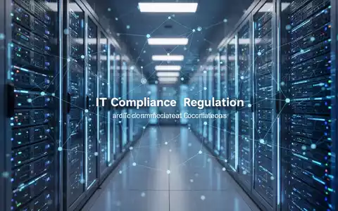 Ein modernes Rechenzentrum mit leuchtenden Server-Racks und digitalen Overlays, die IT-Compliance und Regulierung symbolisieren. - Foto: über boerse-global.de