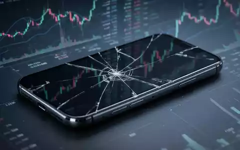 Ein modernes Smartphone mit einem leicht gesprungenen Bildschirm, das im Hintergrund digitale Aktiencharts widerspiegelt. - Foto: über boerse-global.de