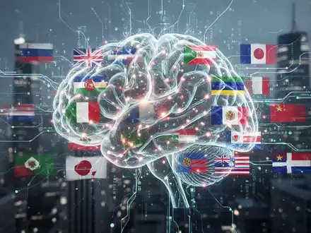A glowing neural network brain overlaid with digital data streams and abstract G7 nation flags, symbolizing AI regulation and international cooperation. - Foto: über boerse-global.de