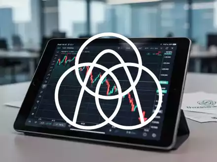 Ein Finanzgraph auf einem Tablet zeigt einen Abwärtstrend, mit einem unscharfen Büro und einem Thyssenkrupp-Logo im Hintergrund. - Foto: über boerse-global.de