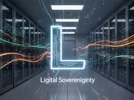 A stylized 'L' for LibreOffice, glowing with digital lines and data streams, set against a backdrop suggesting secure data infrastructure. - Foto: über boerse-global.de