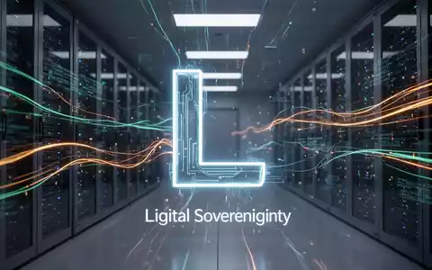 A stylized 'L' for LibreOffice, glowing with digital lines and data streams, set against a backdrop suggesting secure data infrastructure. - Foto: ĂŒber boerse-global.de