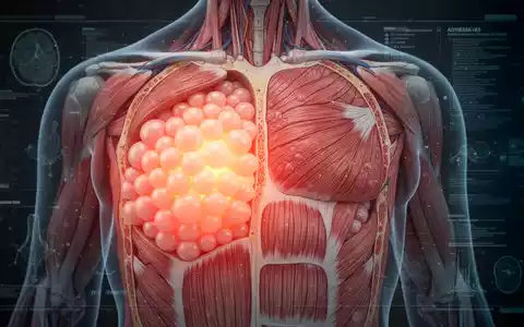 Nahaufnahme einer menschlichen anatomischen Darstellung von entzündetem Fett- und Muskelgewebe mit medizinischen Daten. - Foto: über boerse-global.de