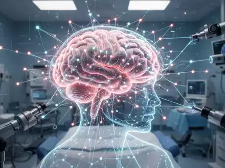 Eine futuristische Darstellung eines menschlichen Gehirns, das von einem leuchtenden neuronalen Netz überlagert wird, um KI in der Medizin darzustellen. - Foto: über boerse-global.de