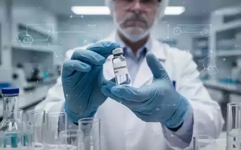 Ein Wissenschaftler im Laborkittel hält ein Fläschchen in einem sterilen Forschungslabor, symbolisch für medizinische Fortschritte. - Foto: über boerse-global.de