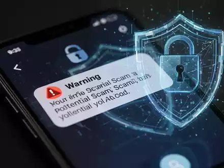 An Android smartphone screen shows a warning about a potential scam call, with a digital security shield icon. - Foto: über boerse-global.de