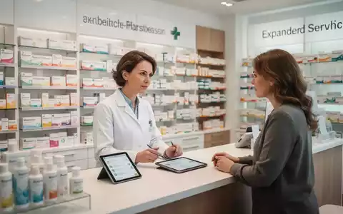 A pharmacist in a modern German pharmacy consults a patient, with digital tools and medication shelves visible. - Foto: über boerse-global.de