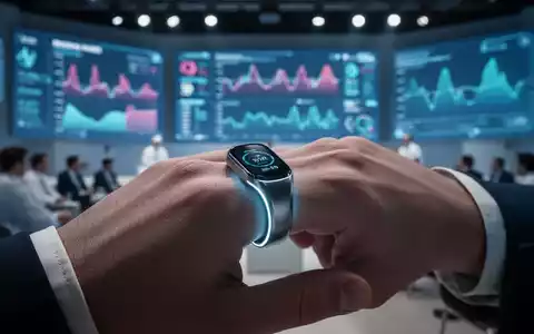 Ein futuristischer, eleganter Smart-Ring an einer Hand, der manschettenlose Blutdruckmessung symbolisiert, mit verschwommenem medizinischem Konferenzhintergrund. - Foto: über boerse-global.de