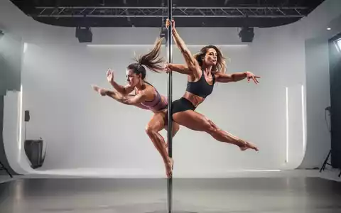 Eine athletische Frau in dynamischer Bewegung an einer Poledance-Stange, die Kraft und Flexibilität demonstriert. - Foto: über boerse-global.de